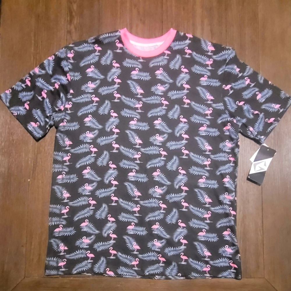Flamingo T-shirt All Over Print Men's Size 2XL Tropical